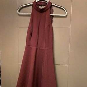 Mini Maroon Backless Lace Dress - size Medium